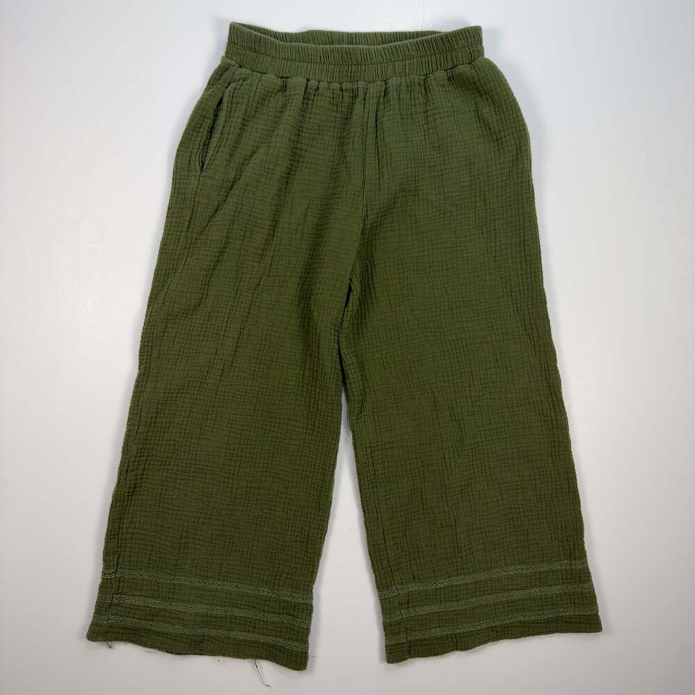 Passports Olive Green Cotton Gauze Wide Leg Pants with Lace Trim Size L